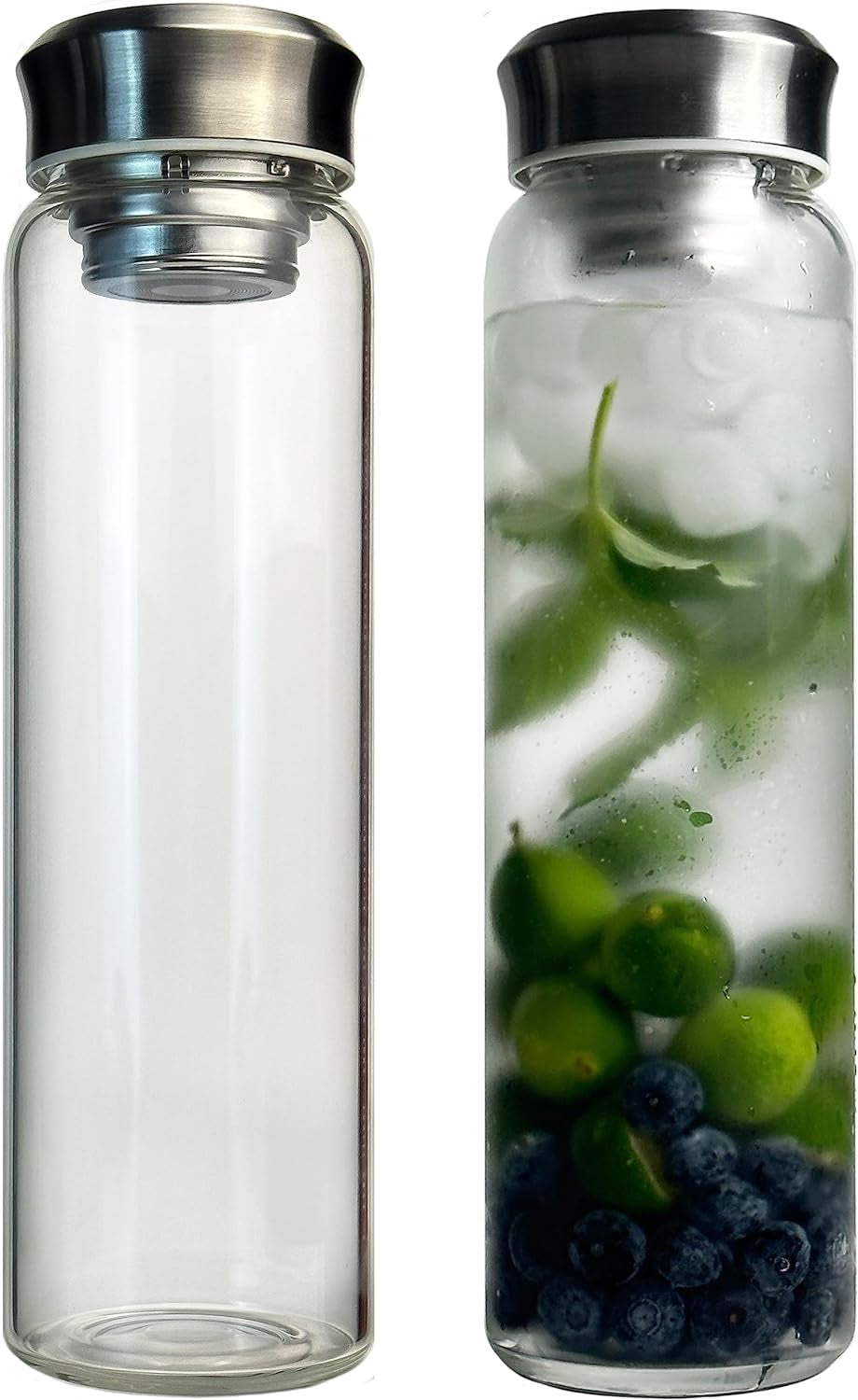 32 Oz Glass Water Bottles with Stainless Steel Lid and Sleeve - Borosilicate Glass Sports Water Bottle with Strap for Drinking