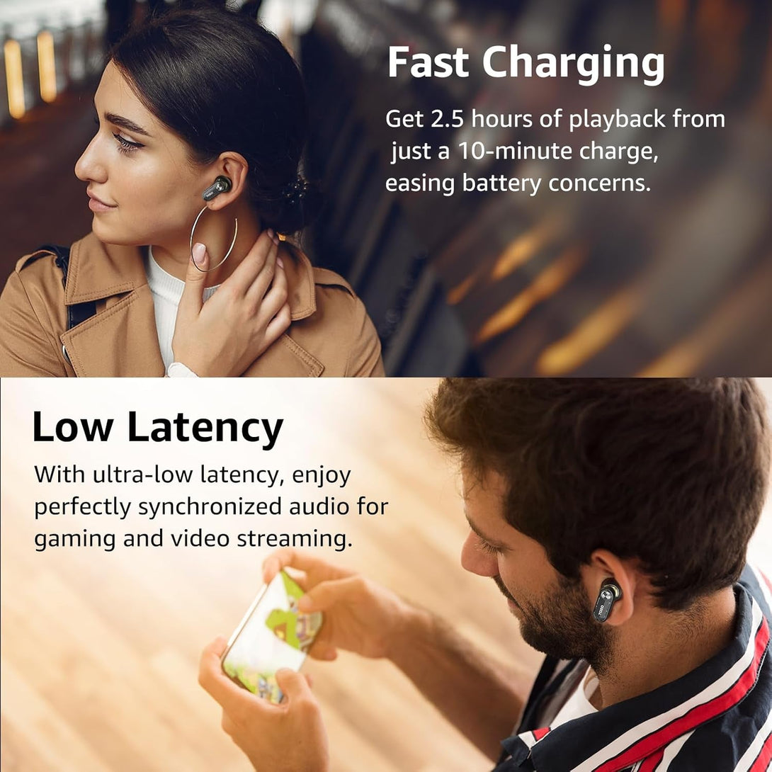 TOZO Hybrid Active Noise Cancelling Wireless Earbuds, 10Mm Drivers Deep Bass Stereo Sound, 4 Mics Smart ENC AI Calls, 32 EQ Customization via App, Bluetooth 5.4 Headphones, Crystal Case Design