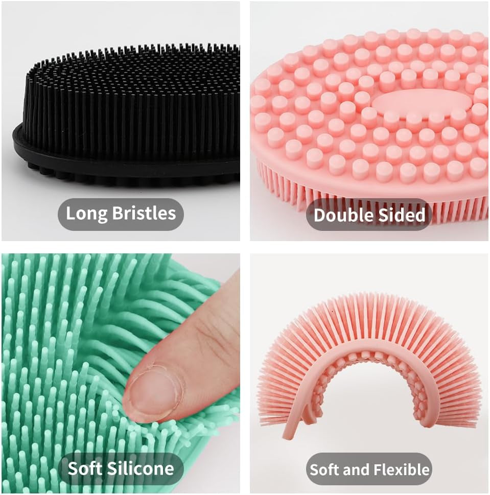 3 Pack Silicone Body Scrubber, Silicone Loofah Exfoliating Soft Body Scrubber, Silicone Body Brush Bath Shower Scrubber for Body, 2 in 1 Bath and Shampoo Wash Brush for Skin Exfoliation Men Women