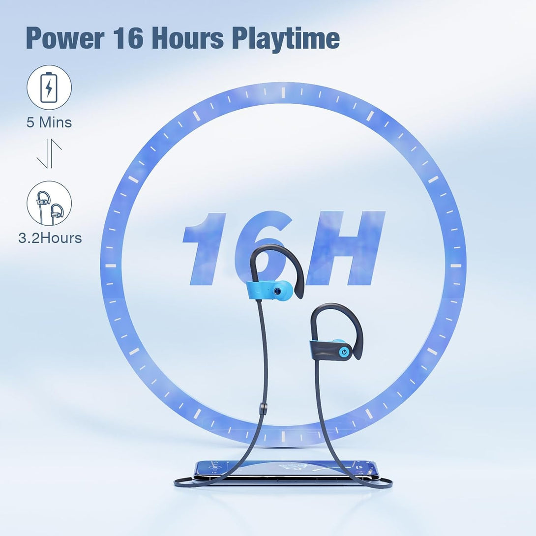 Boean Bluetooth Headphones, Bluetooth 5.3 Wireless Headphones with 16 Hours Playtime, Stereo Bass IPX7 Waterproof over Ear Earphones for Workout and Sports Running