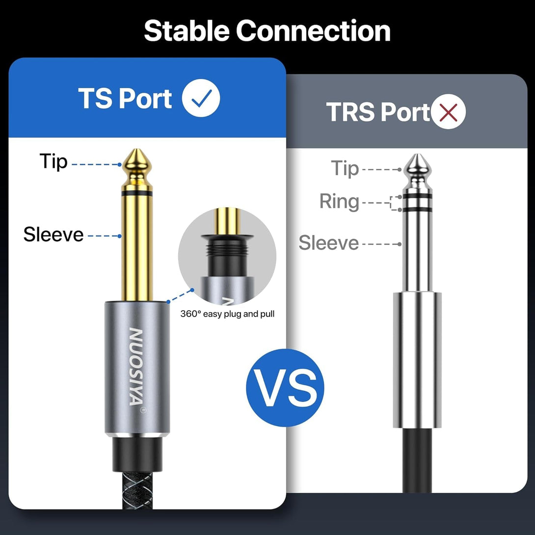 1/4 Inch TS Guitar Instrument Cable 10Ft Right Angle to Straight 6.35Mm Guitar Bass AMP Cord Braided,For Electric Guitar, Bass AMP, Keyboard, Mixer with 2 Covers (Braided Black White, 10FT)