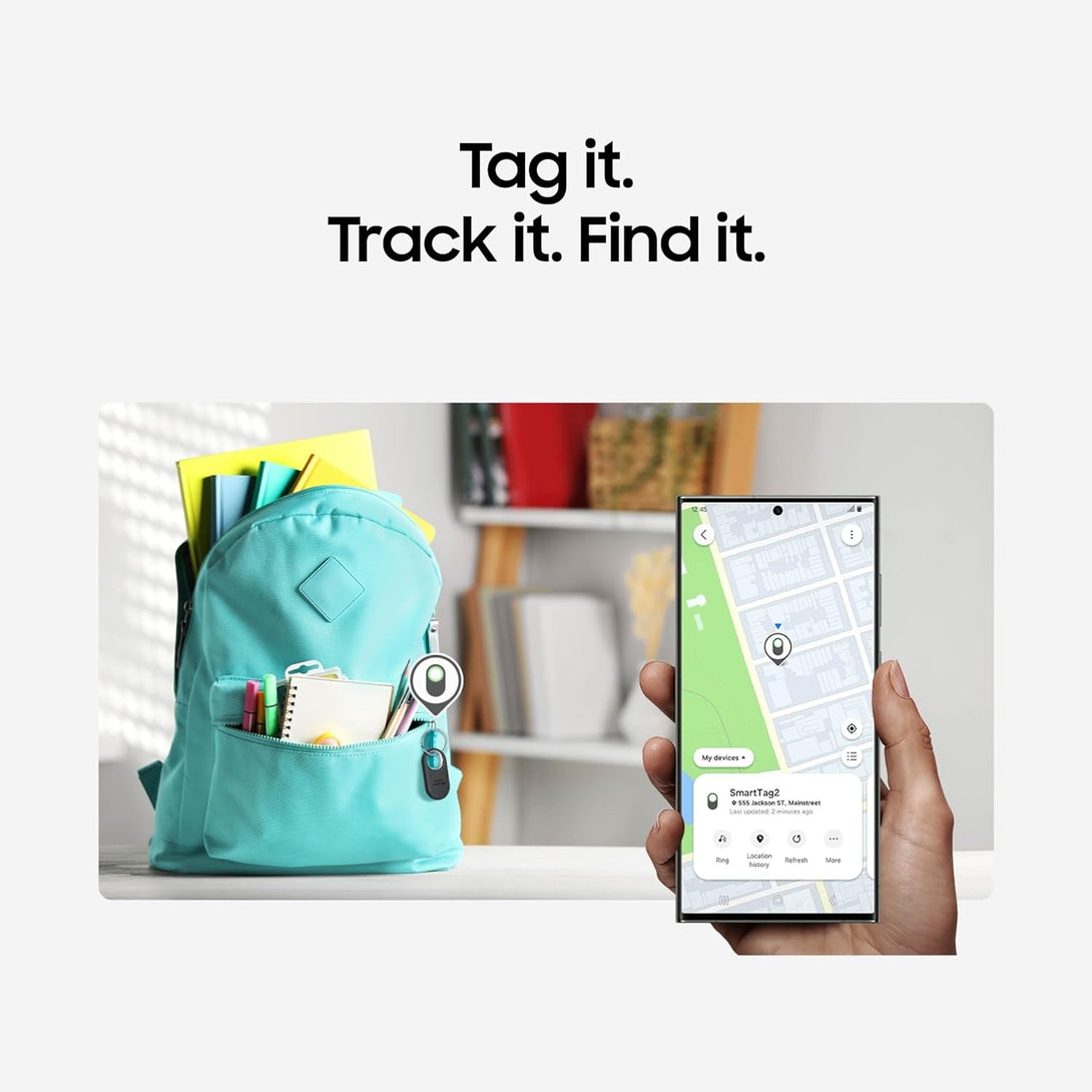 Samsung Galaxy Smarttag2, Bluetooth Tracker, Smart Tag Tracking Device, Item Finder for Keys, Wallet, Luggage, Pets, Use W/ Phones and Tablets Android 11 or Later, 2023, 1 Pack, White