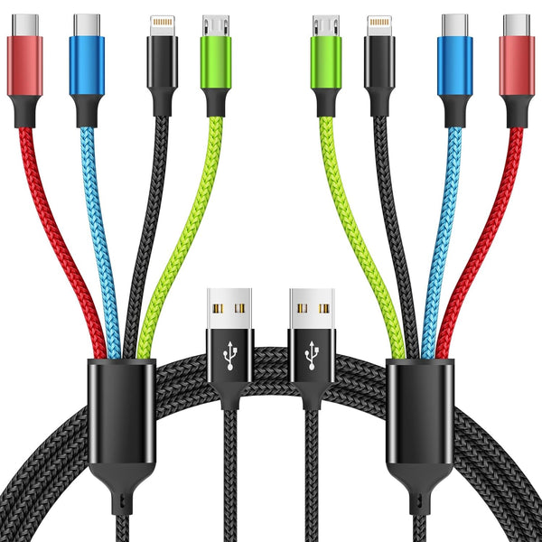 4 in 1 Multi Charging Cable [2Pack 5FT], Nylon Braided 4 in 1 Charging Cable, Multi Chargers for All Devices with Ip/Type C/Type C/Micro Port, Compatible with Most Cell Phones/Tablets and More