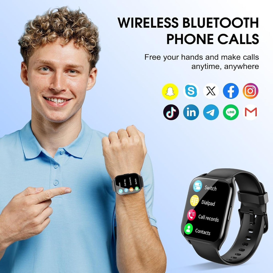 Smart Watch for Men Women(Answer/Make Calls), 1.85" HD Touch Screen Fitness Watch with Sleep Heart Rate Monitor, 112 Sports Modes, IP68 Waterproof Activity Trackers Compatible with Android Ios, Black