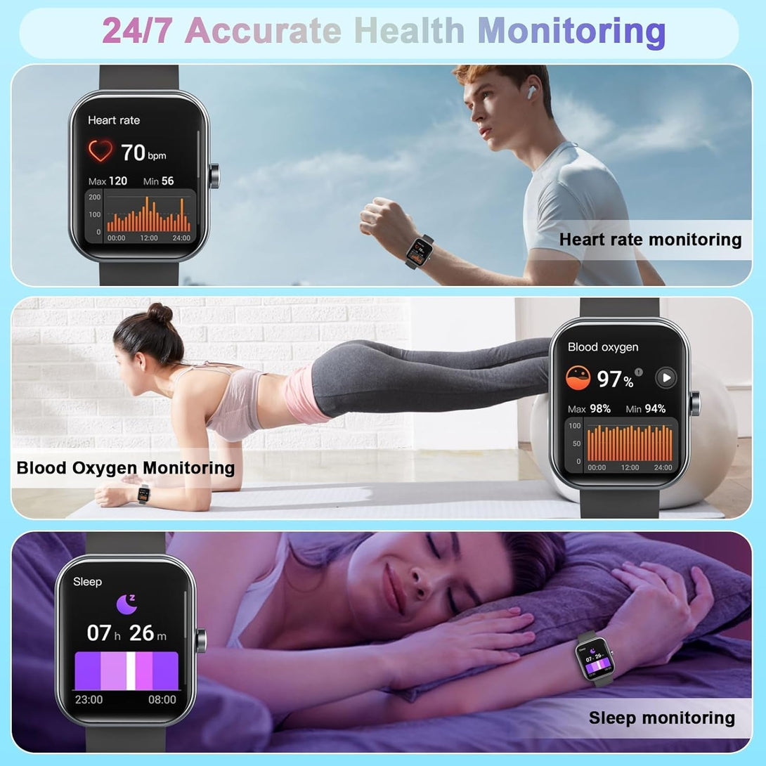 Smart Watch(Answer/Make Call), 1.96" Smartwatch for Men Women, 2025 New Fitness Watch with 110+ Sport Modes, Pedometer, Heart Rate/Spo2/Sleep Monitor, IP68 Waterproof Activity Tracker for Android Ios