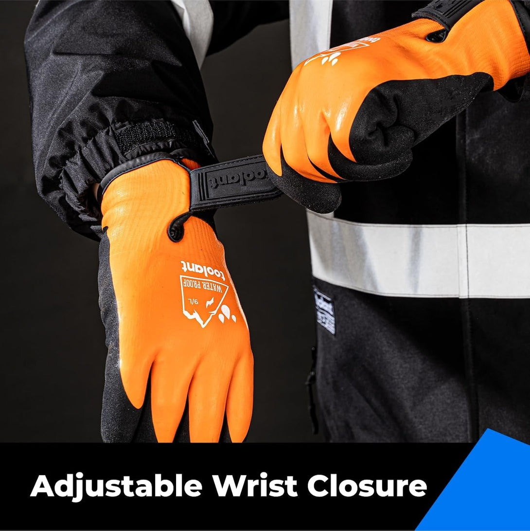 100% Waterproof Gloves for Men and Women, Winter Work Gloves for Cold Weather, Touchsreen, Thermal Insulated Freezer Gloves, with Grip, Orange, Medium
