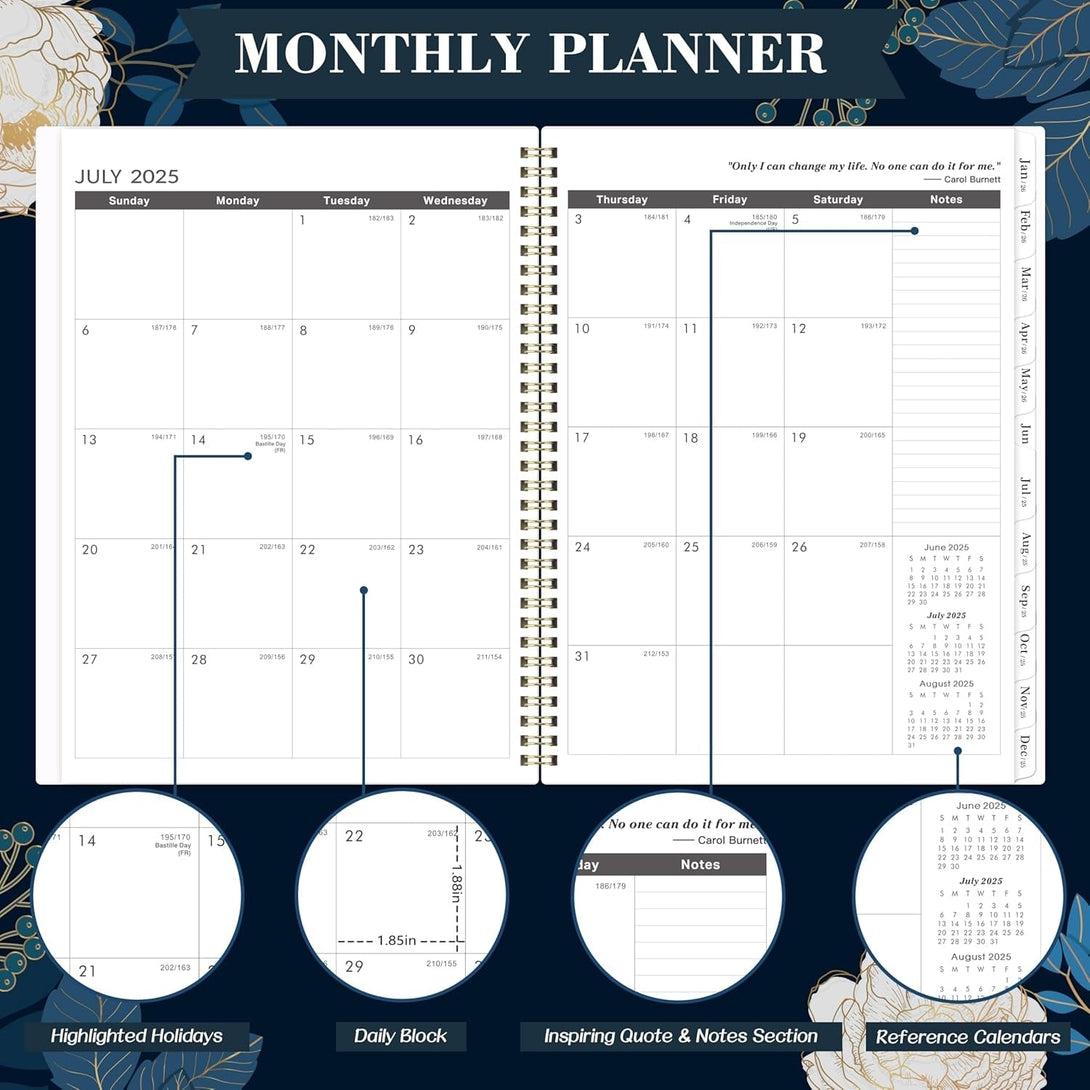 2025-2027 Monthly Planner - 2 Year Monthly Planner/Calendar 2025-2027, Academic Planner, Jul 2025 - Jun 2027, 11" X 9", 24 Months, Tabs, Back Pocket, Holidays, Twin-Wire Binding, Note Pages