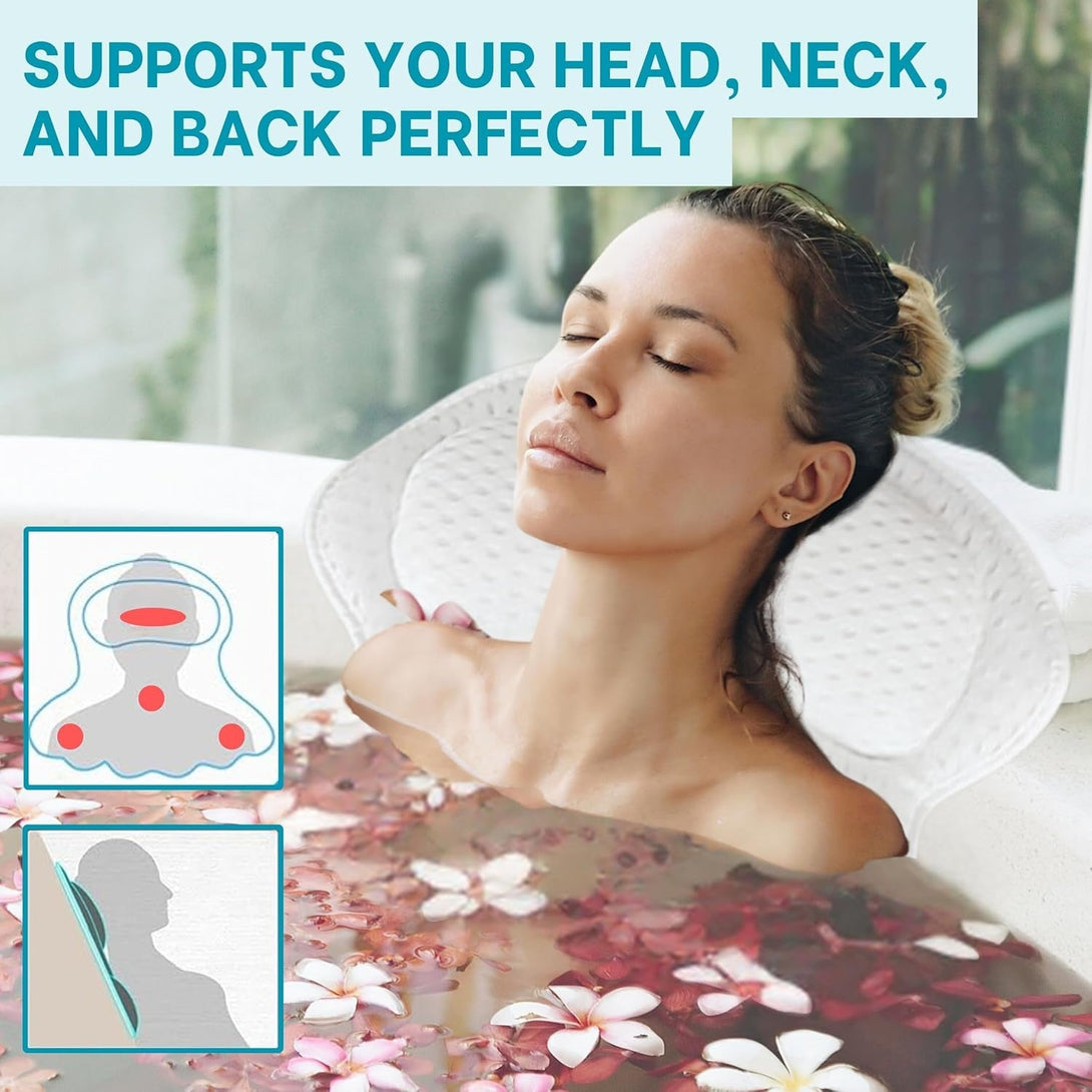 4D Bathtub Pillow with 8 Strong Non-Slip Suction Cups, Bath Pillows for Tub- Luxury Bath Pillow, Headrest Bath Pillows for Men & Women, Tub Neck Pillow for Bath, Fits All Bathtubs