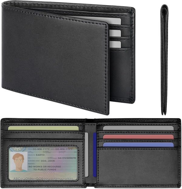 Slim Mens Wallets Leather Rfid Blocking Bifold Wallets for Men with ID Window