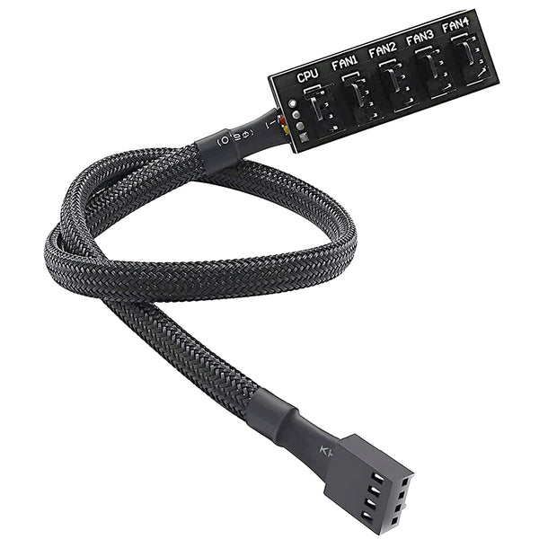 PWM Fan Hub, PC CPU Cooling 4 PIN/3PIN Power Fan Extension Cable Hub Splitter Adapter Sleeved Case for 12V Desktop Computer Cooler Fans 1 to 5 Way (15.7 Inch)