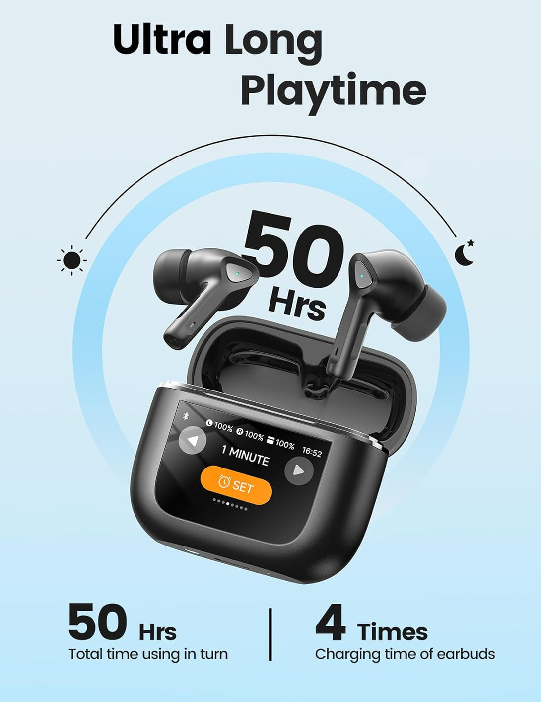 Wireless Earbuds Bluetooth 5.3 Headphones 50H Playtime Deep Bass Stereo Ear Buds with Mic IPX7 Waterproof Comfort Lightweight in Ear Earphones for Pad Android/Ios Phones Gifts for Women Men