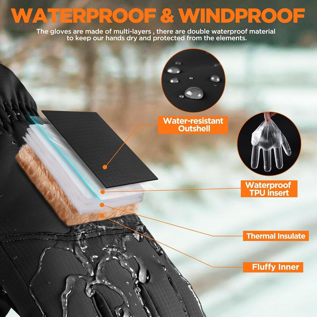 Rivmount Winter Waterproof Ski Snow Warm Gloves for Women Men, Windproof Cold Weather Thermal with Touchscreen Fingers, for Running Driving Cycling Hiking Biking Outdoor Sports Daily Work