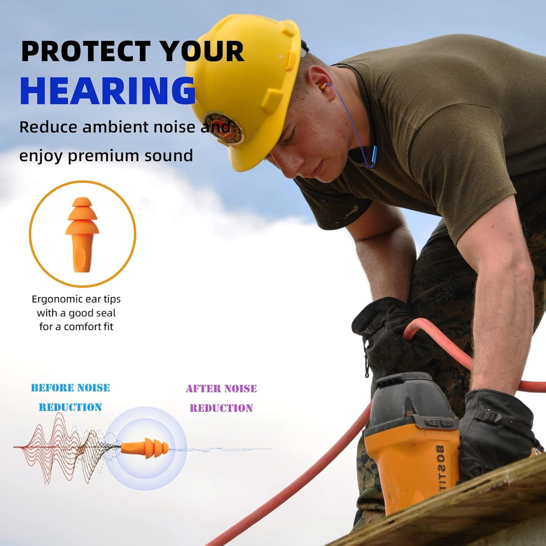 Ear Plugs Bluetooth Headphones for Work, Neckband Wireless Earbuds, Noise Reduction In-Ear Earphones with Mic and Controls, Waterproof Earbuds with 20 Hours Battery, for Industrial Safety