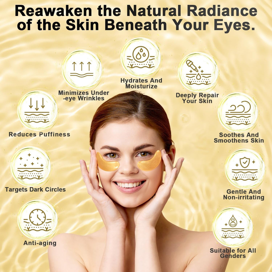Under Eye Patches (36 Pairs) - 24K Gold Eye Masks Enriched with Abundant Collagen for Dark Circles, Puffy Eyes, Wrinkles - Gifts for Women Skin Care - Vegan & USA Tested