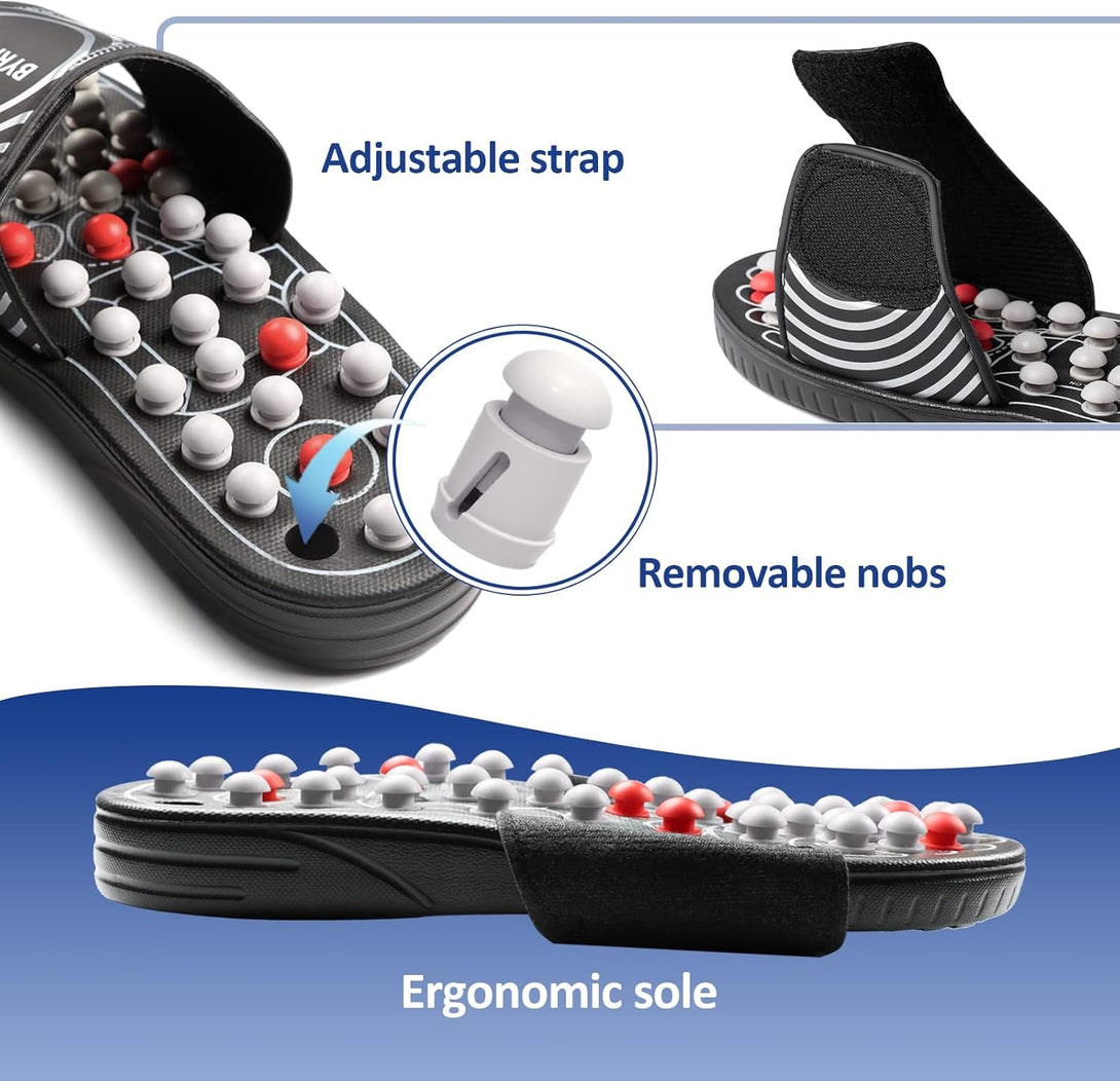 BYRIVER Foot Reflexology Tools Pressure Point Massage Mat Slippers Slides Sandals Shoes, Back Knee Feet Arch Heel Pain Tension Relief Products, Relaxation Gifts for Mom Dad Parents(02L)