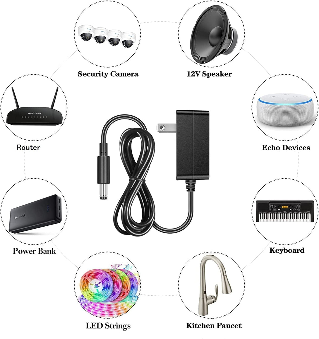 Soulbay 12V 1A AC Adapter Charger Replacement W/8 Tips, Regulated Power Supply Cord for LED Strip Light, CCTV Camera, BT Speaker, GPS, Webcam, Router, DC12V Transformer with ETL Certificate
