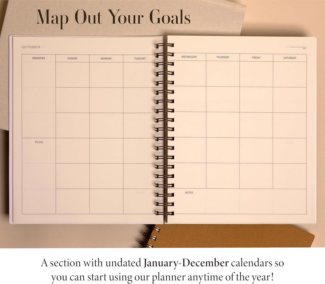 Anecdote 2025 Planner (8.5" X 10") Daily Planner Weekly Monthly Planner - 52 Weeks W/Library Buckram Cover, Brass Spiral - A4 Size Bleed-Resistant Paper – Evergreen