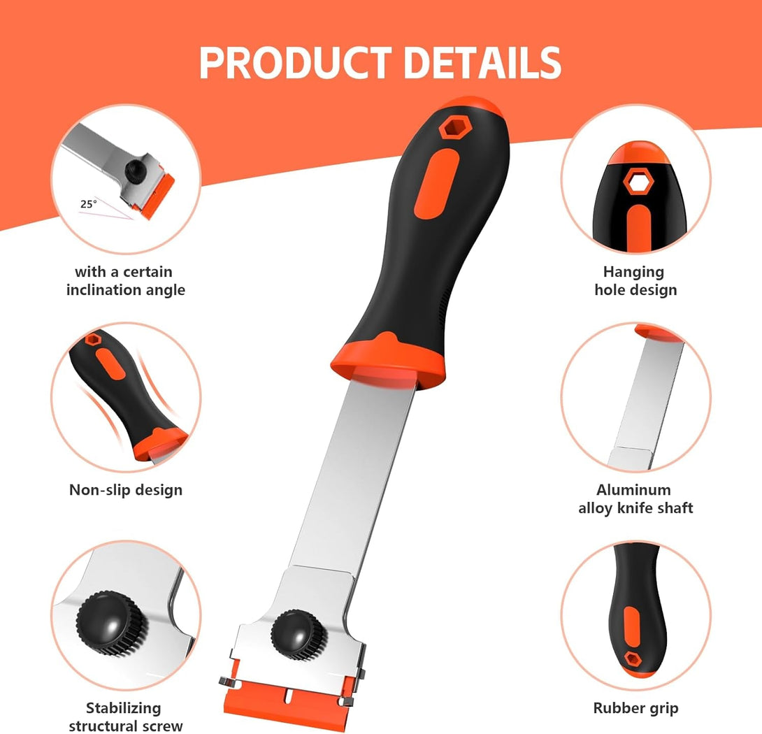 3 Pack Razor Blade Scraper Set, Includes 30 Plastic & 30 Metal Blades, Multi-Purpose Tool for Glass, Cooktop, Sticker Removal, Paint & Gum Cleaning (Orange)