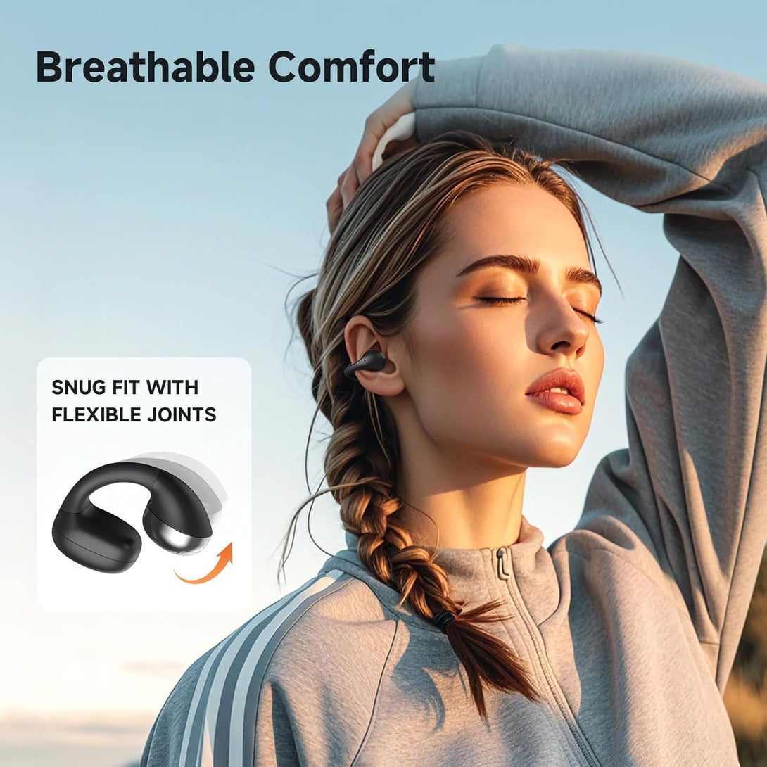 CXK Open Ear Headphones, Bluetooth 5.4 Clip on Earbuds 30H Playtime Flexible Ear Clip Design Headphones Lightweight Comfort Bluetooth Earbuds with LED Digital Display for Gym