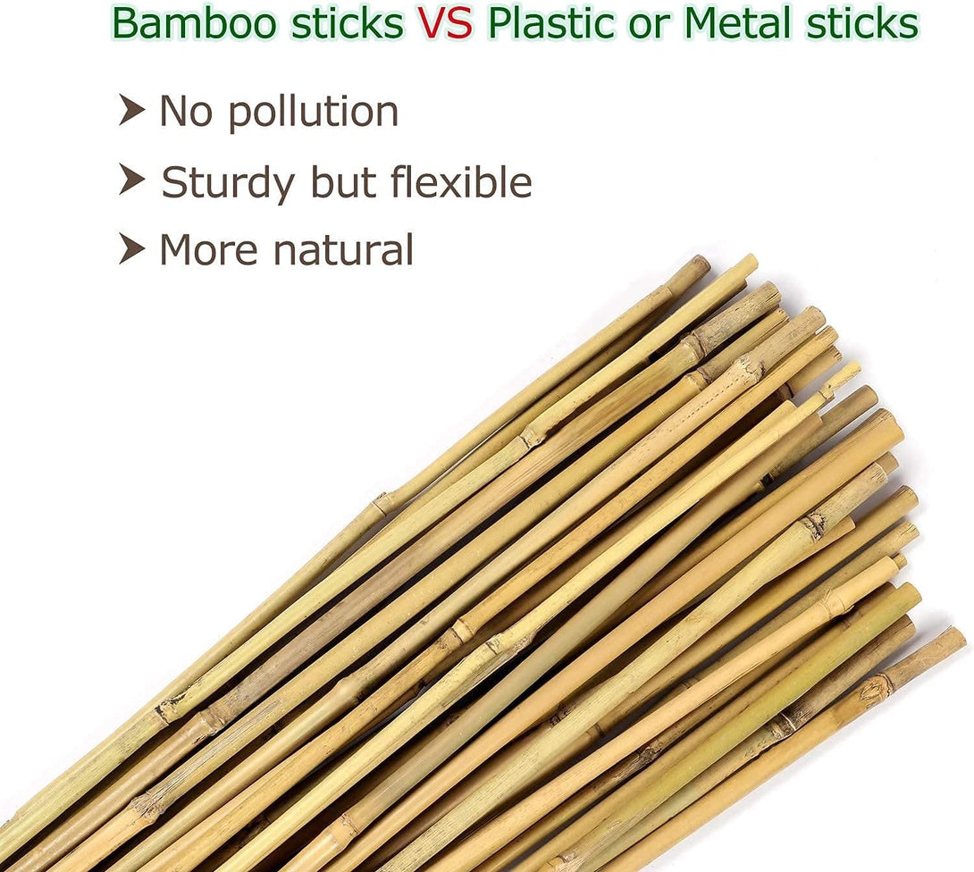 Bamboo Stakes 4Ft Natural Plant Stakes for Tomatoes, Beans, Climbing Plants Support - 25 Pack Bamboo Sticks for Plants