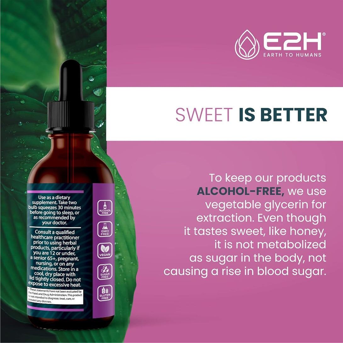 E2H Natural Sleep Support - Liquid Melatonin with Chamomile, Theanine - Sleep Better, Deeper, Longer - Vegan, Gmo-Free - Provides Stress Relief - 2 Fl Oz