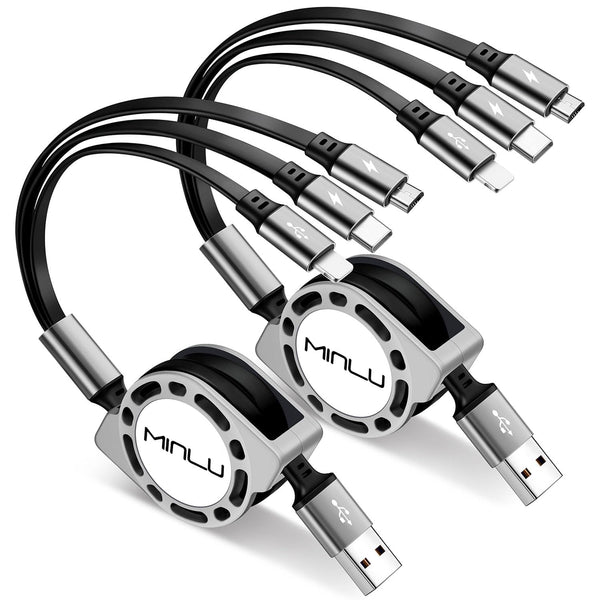 Multi Charging Cable 3A, [2Pack 4Ft] Retractable Multi Charging Cord 3 in 1 Fast Charger Cord, Multi Charger Adapter with Lightning/Type C/Micro USB Ports for Cell Phones/Iphone/Samsung/Ps/Tablets