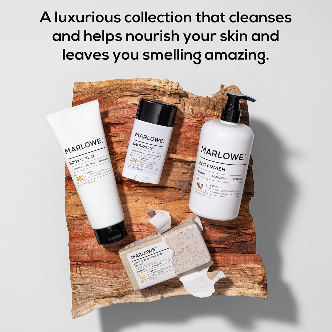 Men'S Grooming Santal Body Set, Features No. 102 Scrub Soap Bar, No. 024 Deodorant & No. 002 Body Lotion, Warm Amber, Sandalwood & Citron Scent