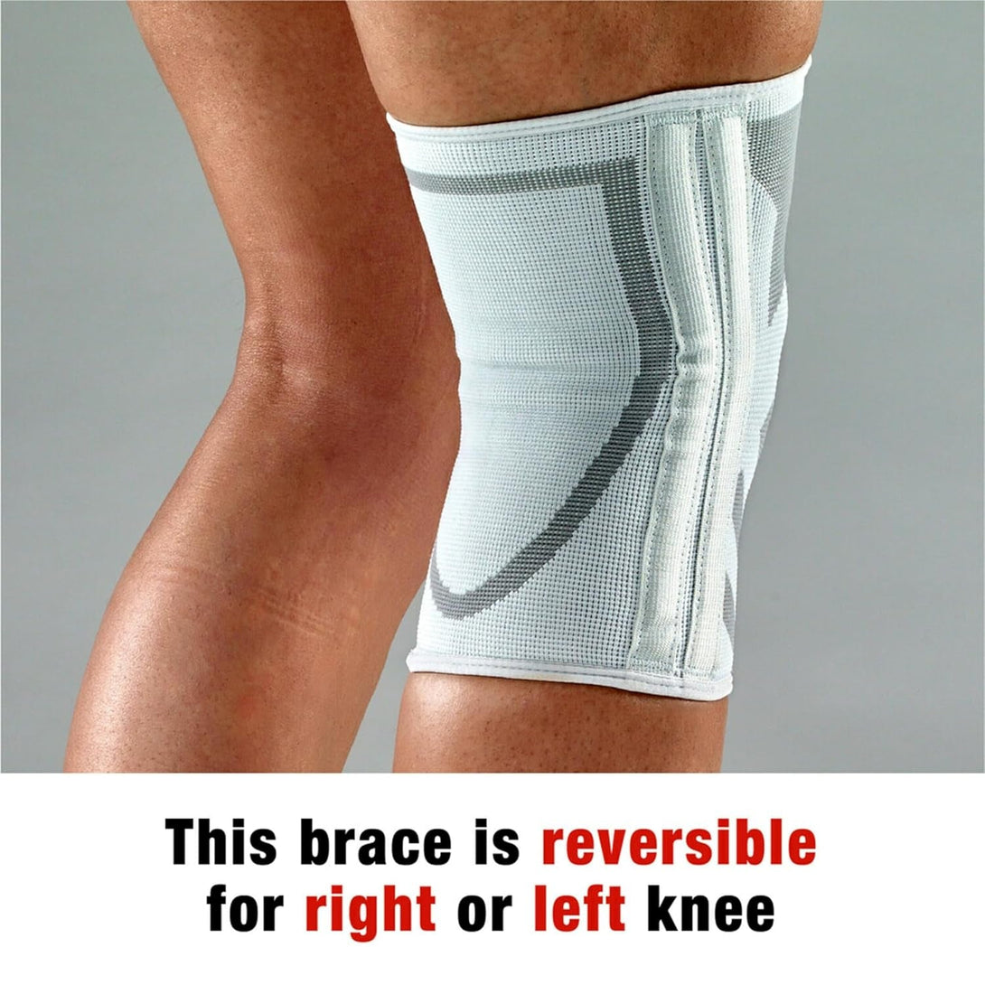 ACE Compression Knee Brace W/Side Stabilizers, Support Injured Knee with Mild Compression. Breathable Properties Let Sweat Escape, Small, White/Gray