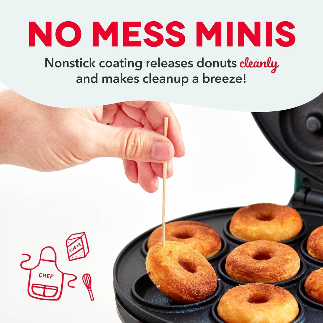 DASH Mini Donut Maker Machine for Kid-Friendly Breakfast, Snacks, Desserts & More with Non-Stick Surface, Makes 7 Doughnuts - Aqua