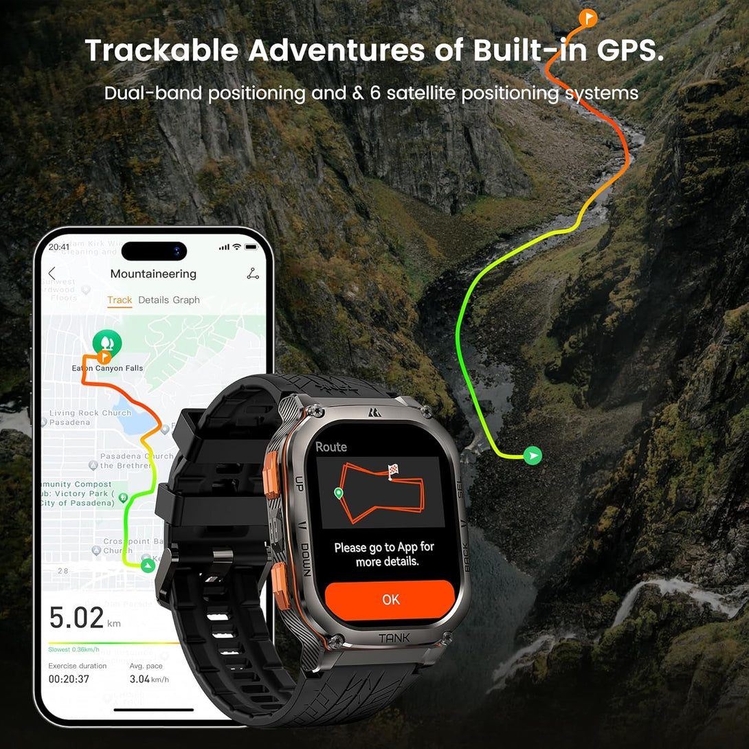 AMAZTIM Military Smart Watch with GPS, 6 Satellite Positioning/Compass, Stainless Steel Body, 50M Waterproof, 480Mah Extra-Large Battery, Answer/Make Call, 2" AMOLED Screen, Compatible for Android Ios