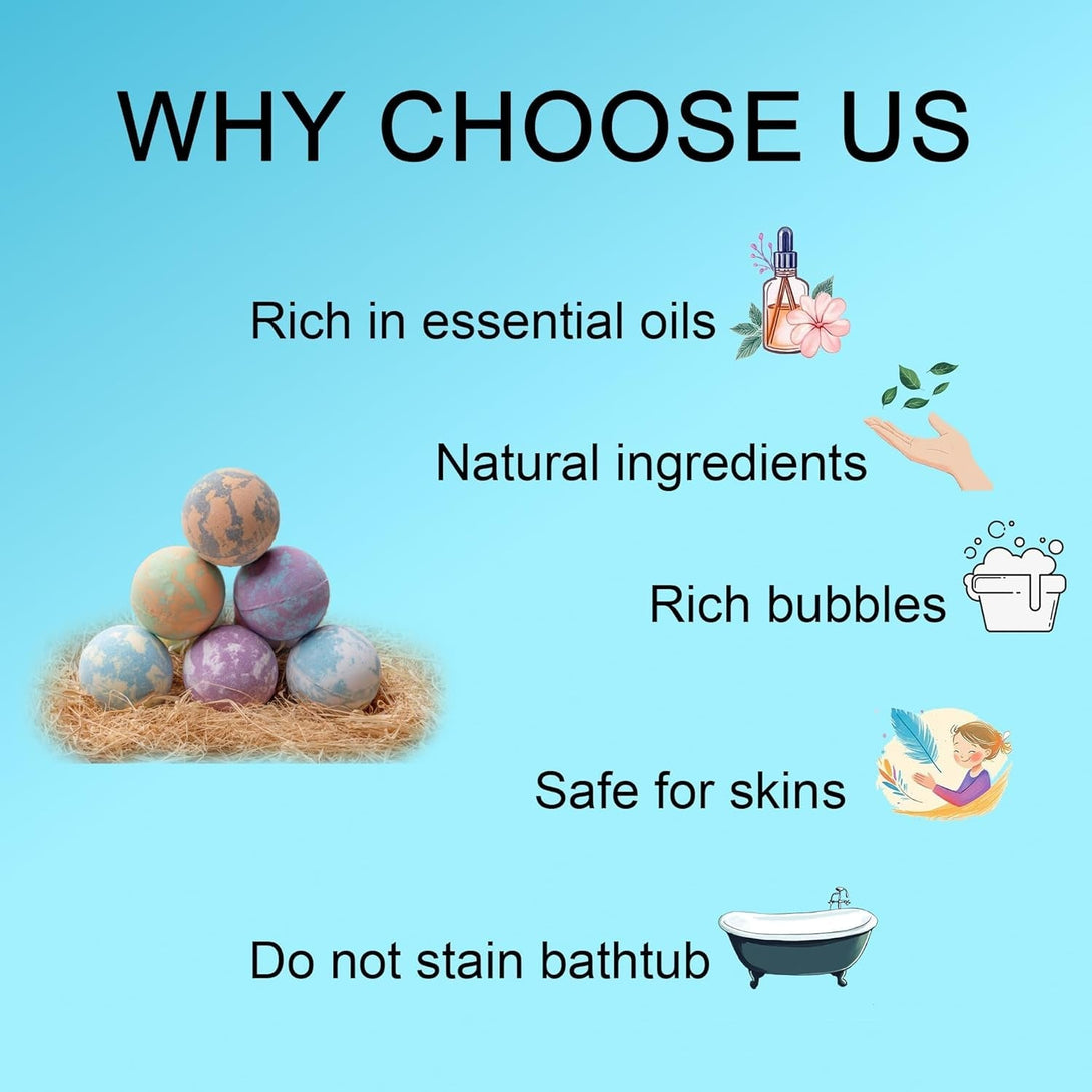 Bath Bomb for Women, 9Pcs Handmade Bubble Bathbombs with Natural Essential Oils, Coco Butters, Holiday Gift for Mother, Wife, Girlfriend, Floral Scents, Rich Bubble and Relaxing Spa Bath