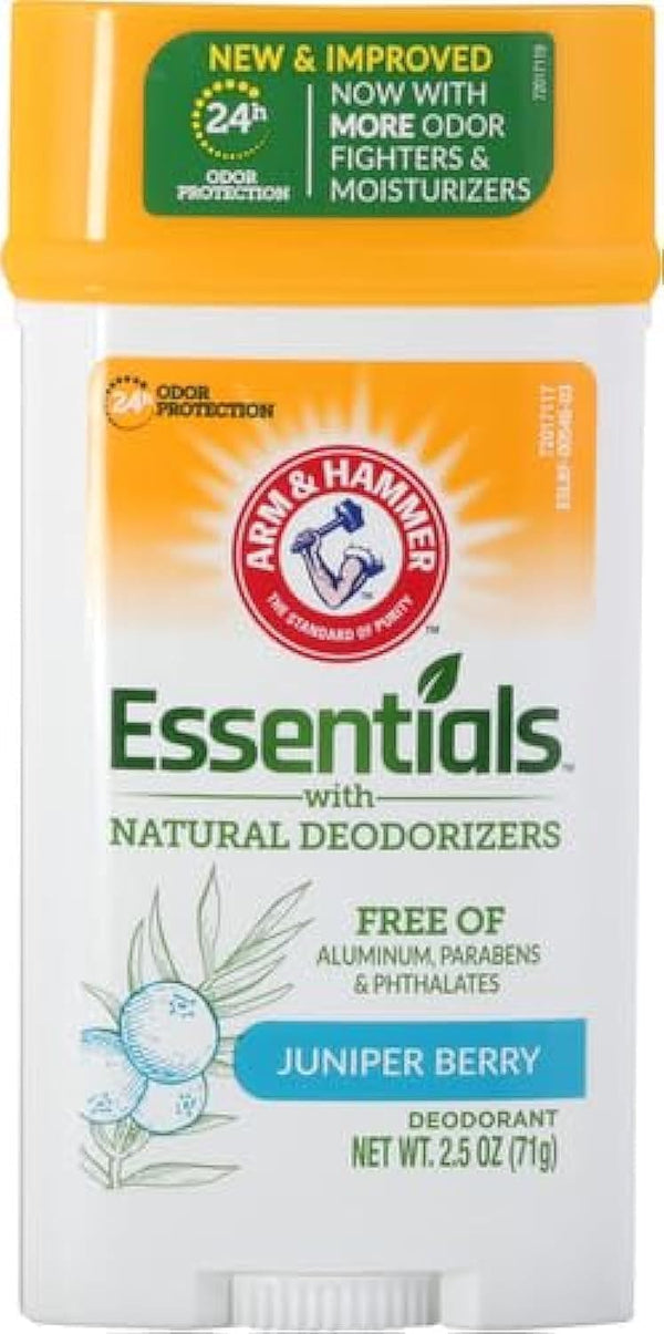 ARM & HAMMER Essentials Solid Deodorant, Clean(Juniper Berry), Wide Stick, 2.5 Oz. (Pack of 3)