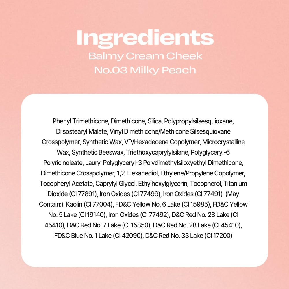 Balmy Cream Cheek | Lightweight, Natural Finish Cream Blush with Blurring Effect | 2.5G (No.3 Milky Peach)