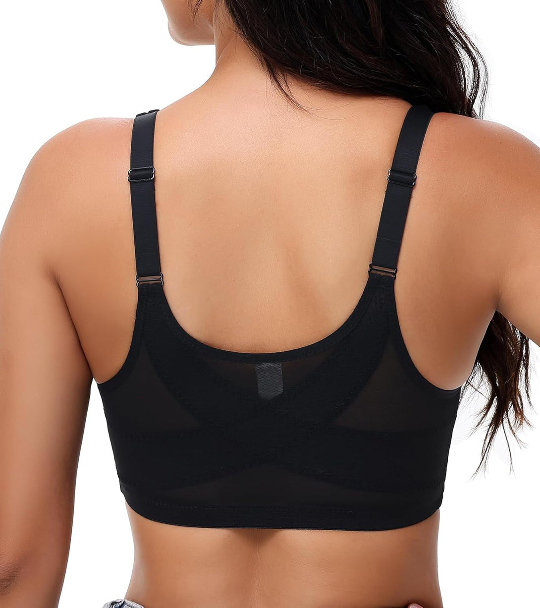 Everyday Comfort Front Closure Posture Bra for Women Wireless plus Size Non-Paded with Wide Strap