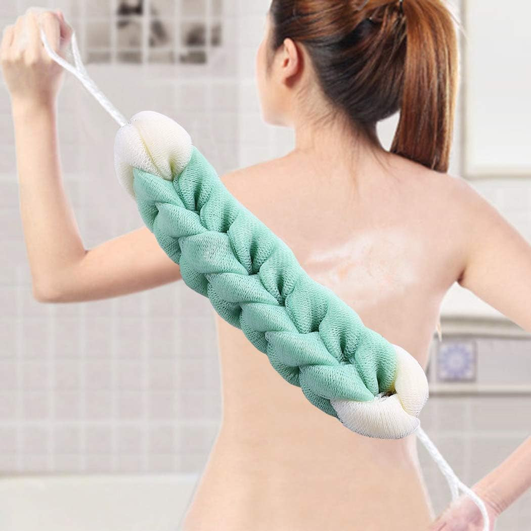 Aarainbow 4 Packs Long Stretch Back Sponge with Rope Handles Back Scrubber Body Sponges for Bathing, Bath Shower Mesh Sponge Body Deep Cleaning for Men & Women (Blue+Grey+Green+Pink)