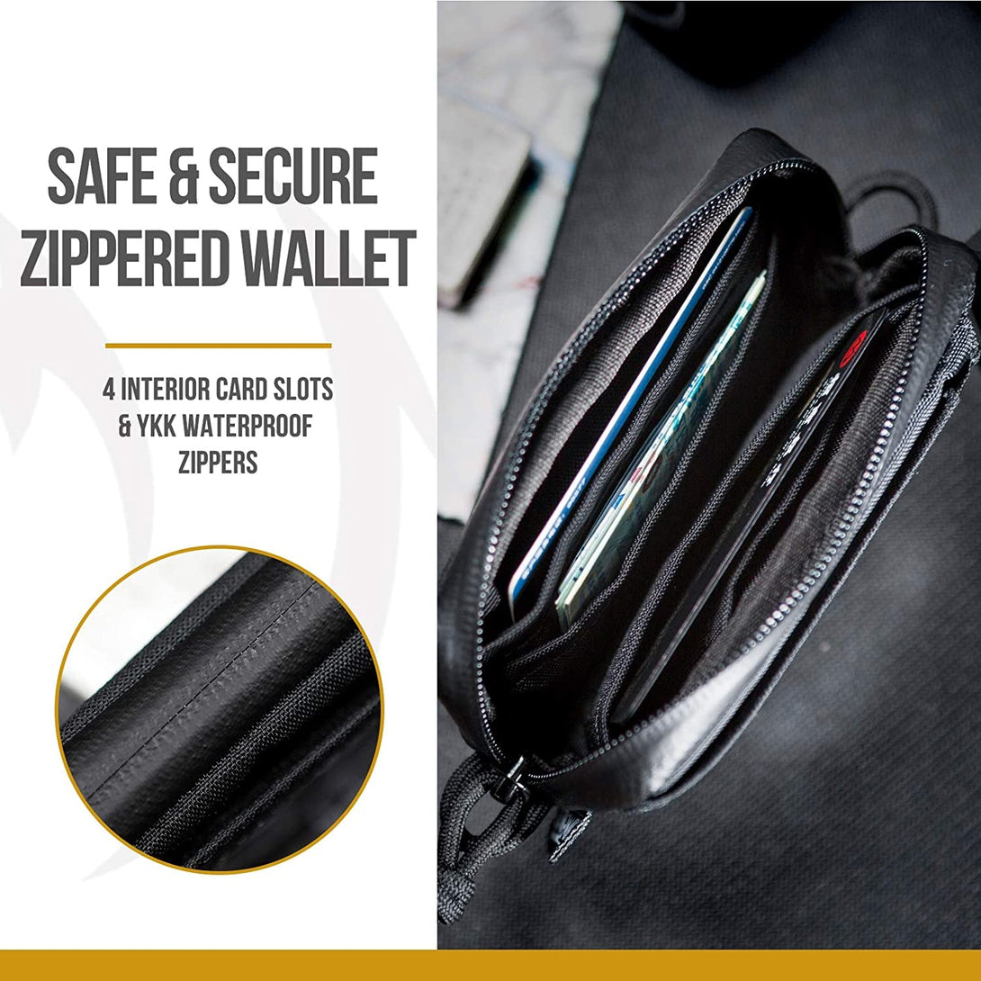Onetigris Front Pocket Wallet with Zippers Small Coin Purse Tactical Wallet Nylon Minimalist Wallet for Men Women, Black