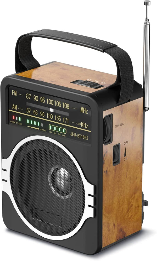 Portable AM FM Radio, Bluetooth 5.0 Radios 5 Watts Loud Speaker,Fm Radio Built-In Rechargeable Battery/Dc D*4 Cell Battery Operated & AC Power Plug in Wall Retro