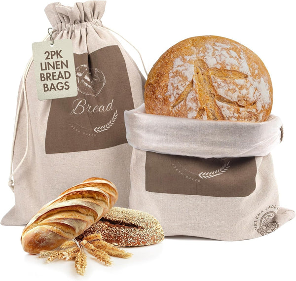 Linen Bread Bags for Homemade Bread – Easy to Clean Large Reusable Cloth Bags for Sourdough, Sandwich & Loaf Storage, Bpa-Free Linen Bag with String Closure for Fresh Breads Storage (2 Pack, XL)