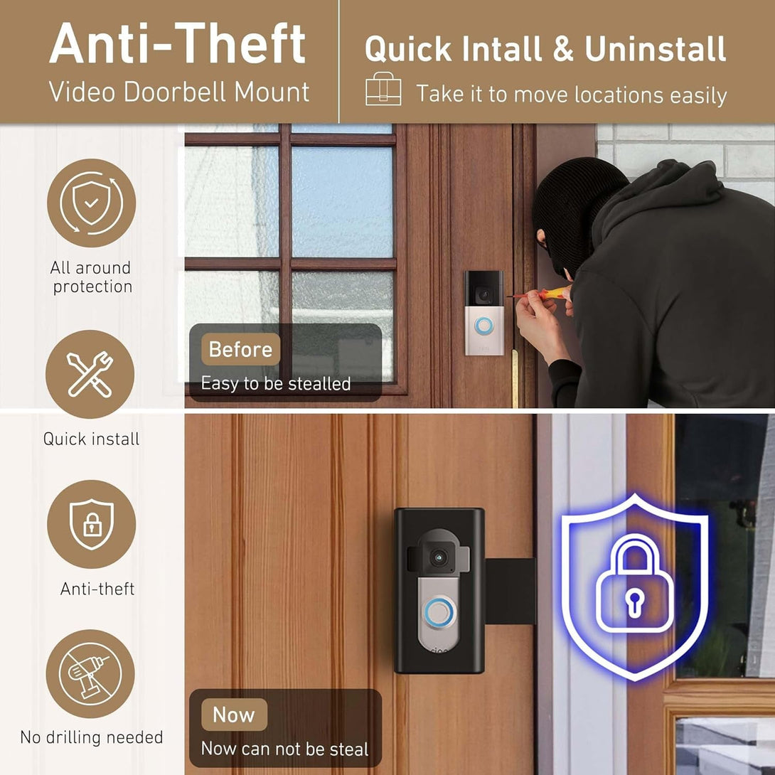 Anti-Theft Video Doorbell Mount,Ahbteym Mount No Drill Bracket Holder Accessories for Apartment Home Rentals Compatible with Ring Video Doorbell 4/3/3 Plus/2/1/2021/2023 Release(Black)