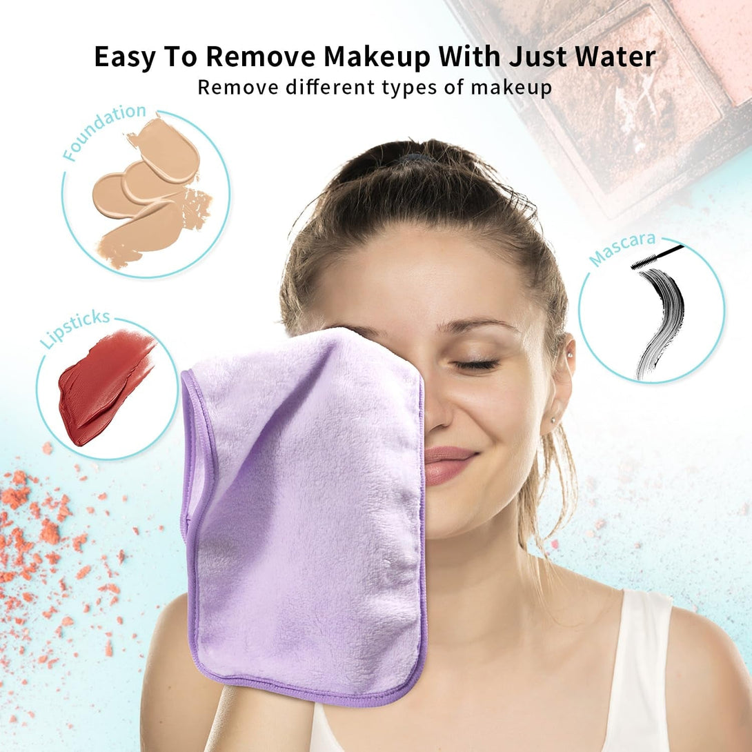 Makeup Remover Cloth 7-Day Set, 15" X 6.5" Reusable Makeup Remover Towels, Makeup Washcloths for Face, Skin Friendly, Soft & Washable Coral Fleece Microfiber Towel for Face, Eye, Lips
