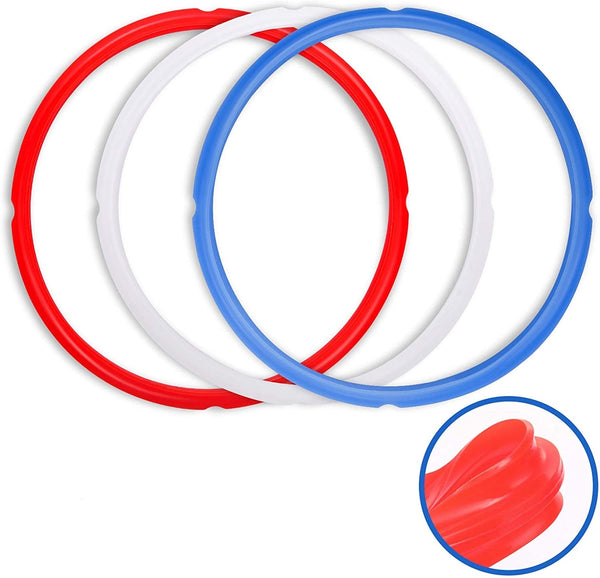 Sealing Rings for Instant Pot Accessories of 6 Qt Models - Red, Blue and Clear, Sweet and Savory Edition - 3 Pack Bpa-Free Food-Grade Replacement Silicone Seal Gaskets for Instpot 6 Quart
