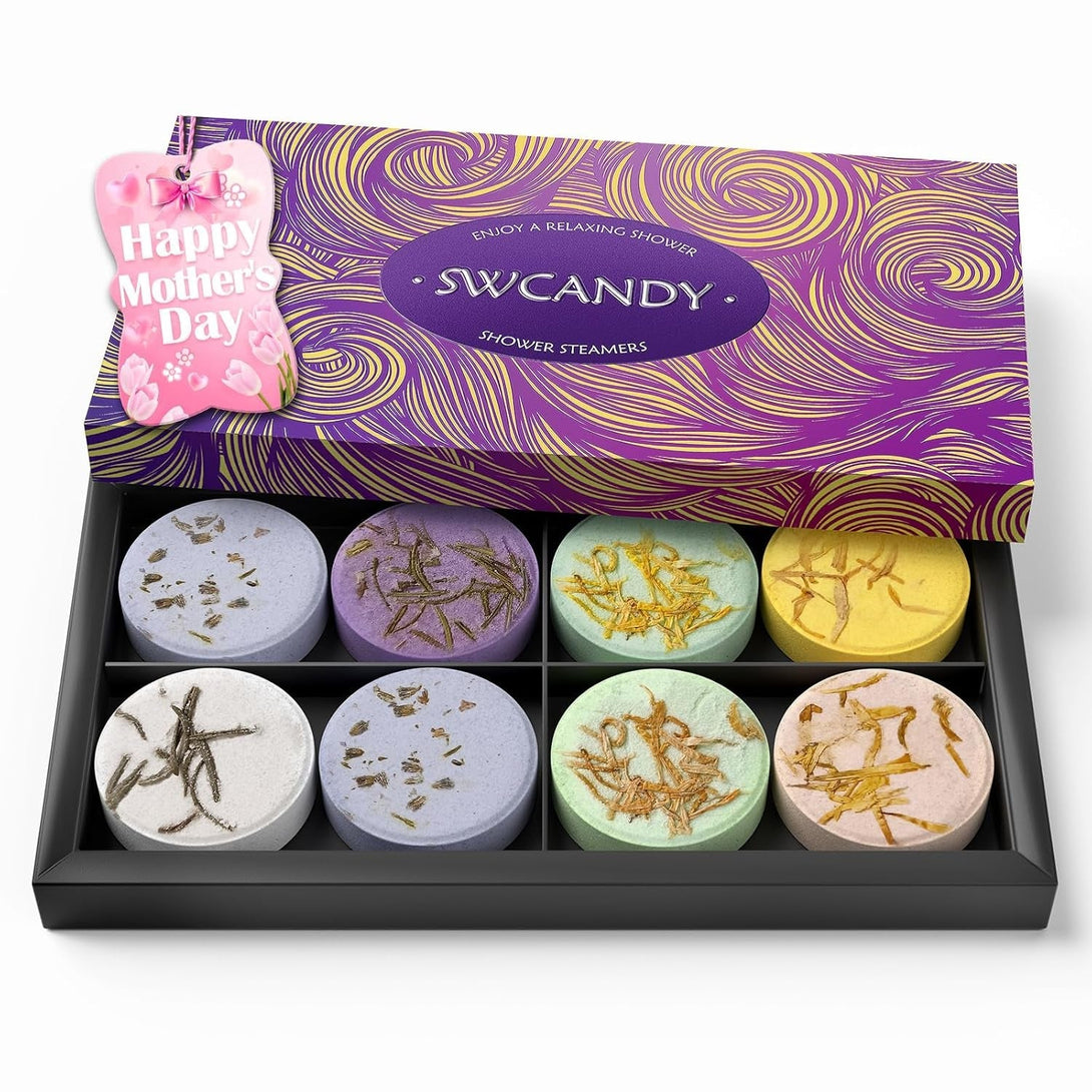 Shower Steamers Aromatherapy Birthday Gifts for Women - SWCANDY 8 Pcs Mothers Day Gifts for Mom Grandma Wife Her Men Teen Adults Bath Bombs Self Care with Natural Essential Oils Relaxation Home SPA