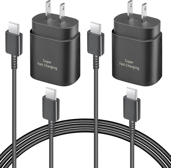 2 Pack USB C Charger, 25W Type C Fast Charging with USB-C Charger Cable 6FT Android Phone Charge for Galaxy S24 Ultra/S23+/S22/S21/S20/Phone 16 15 Pro Max 16 15 Plus