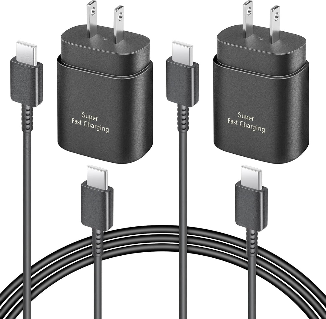 2 Pack USB C Charger, 25W Type C Fast Charging with USB-C Charger Cable 6FT Android Phone Charge for Galaxy S24 Ultra/S23+/S22/S21/S20/Phone 16 15 Pro Max 16 15 Plus