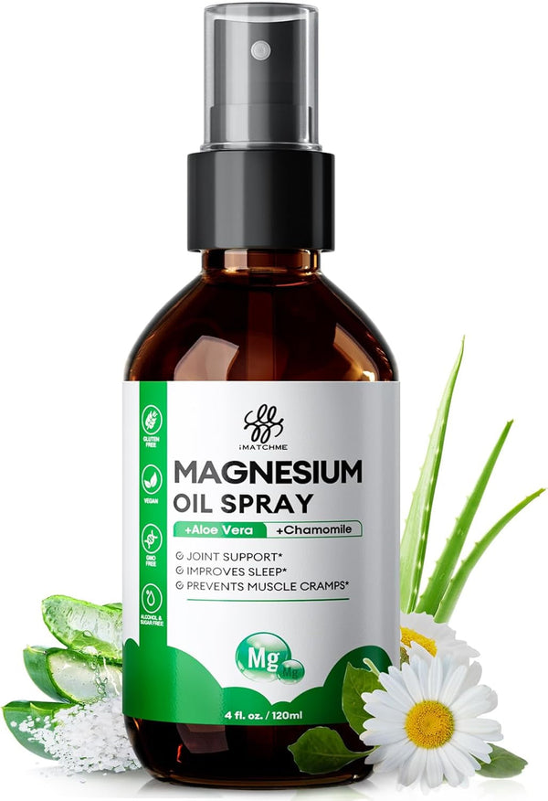 Magnesium Spray with Aloe Vera & Chamomile - Magnesium Oil for Feet, Leg Cramps, Joint Health & Sleep Support - Refreshing, Non-Greasy Formula - Pure, Topical and Natural Oil, 4Oz