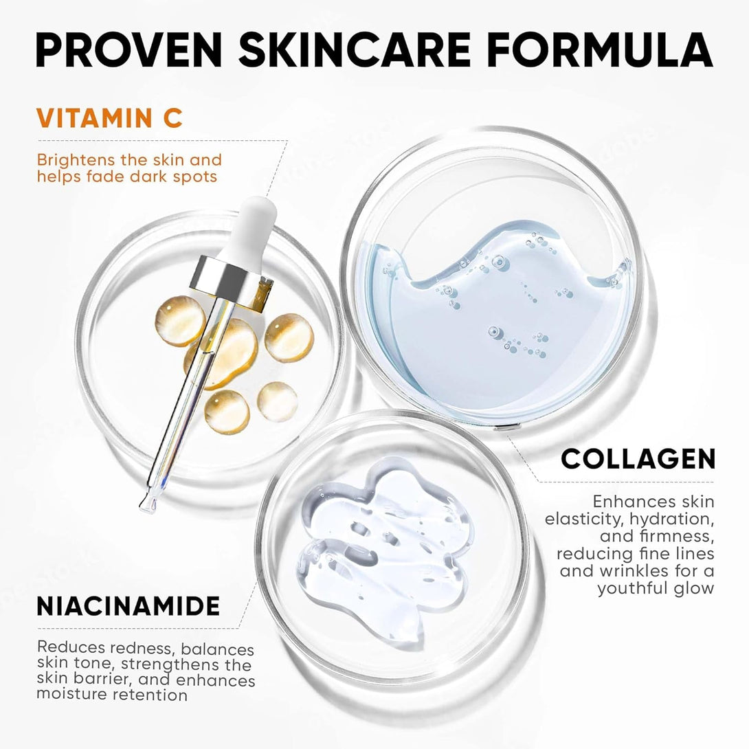 Vitamin C Serum for Face with Hyaluronic Acid, Niacinamide, Vitamin E, Collagen Peptides - Skin Brightening Solution for Wrinkles, Dark Spots, Fine Lines - anti Aging Stem Cell Serum for Face - 1 Oz