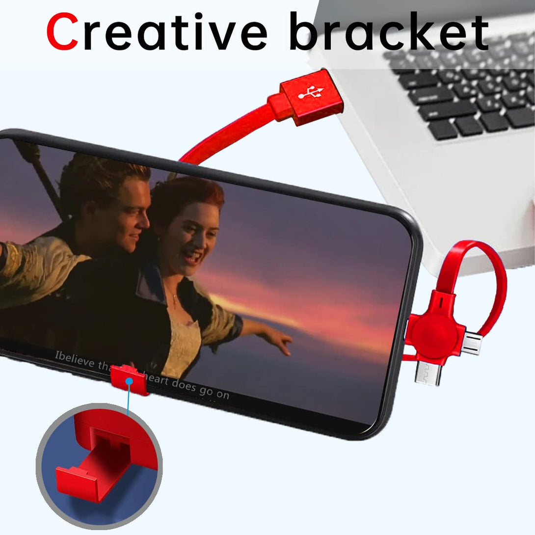4 Pcs 3 in 1 Retractable Multi Charging Cable (3.28FT) with USB C/Micro USB/IP and Phone Holder, Festivals and Birthday Gift for Your Family and Friends, Compatible with Iphone/Android/Tablet