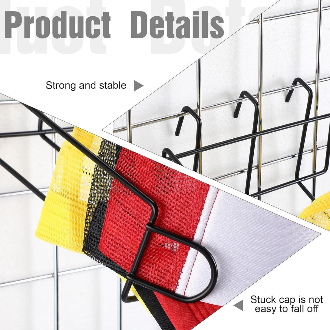 4 Pcs Gridwall Hat Display Rack, Metal Wire Retail Display Shelves Gridwall Organizer Accessories for Grid Panel Displaying Baseball Hats for Home Commercial, Black