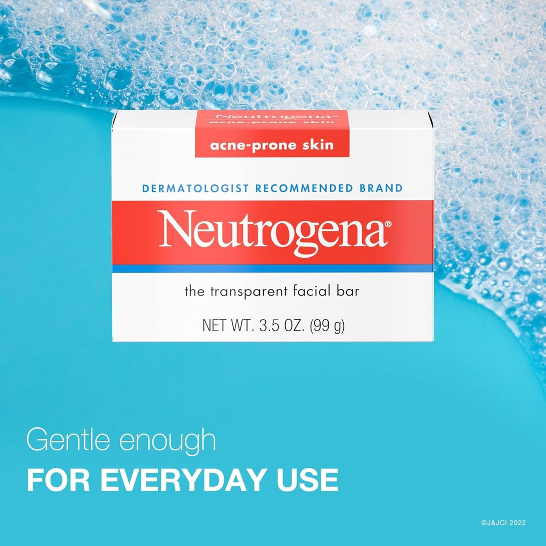 Neutrogena Facial Cleansing Bar Treatment for Acne-Prone Skin, Non-Medicated & Glycerin-Rich Formula Gently Cleanses without Over-Drying, No Detergents or Dyes, Non-Comedogenic, 3.5 Oz