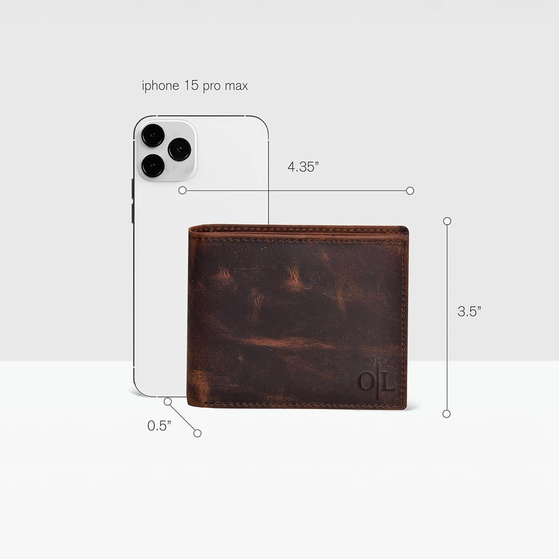 Oak Leathers Leather Wallet for Men - RFID Bifold Wallets with 9 Credit Cards 1 ID Window Slim Minimalist Front Pocket Gift for Men